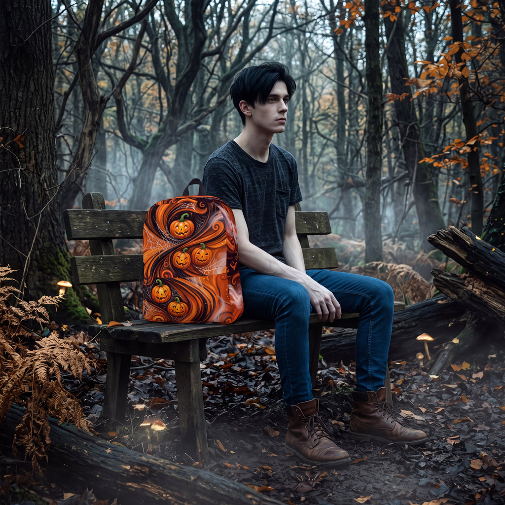 Halloween Pumpkin Backpack – Orange & Black Jack-O’-Lantern Spooky Bag