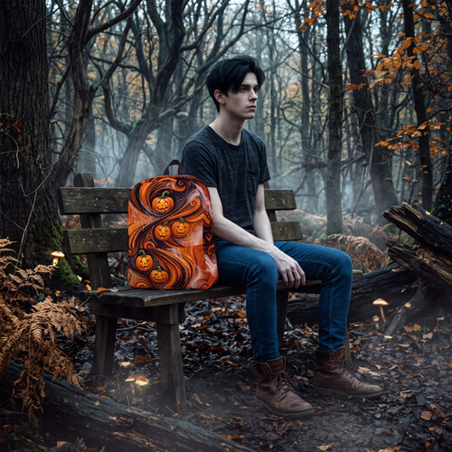 CUT-SEW Halloween Pumpkin Backpack – Orange & Black Jack-O’-Lantern Spooky Bag