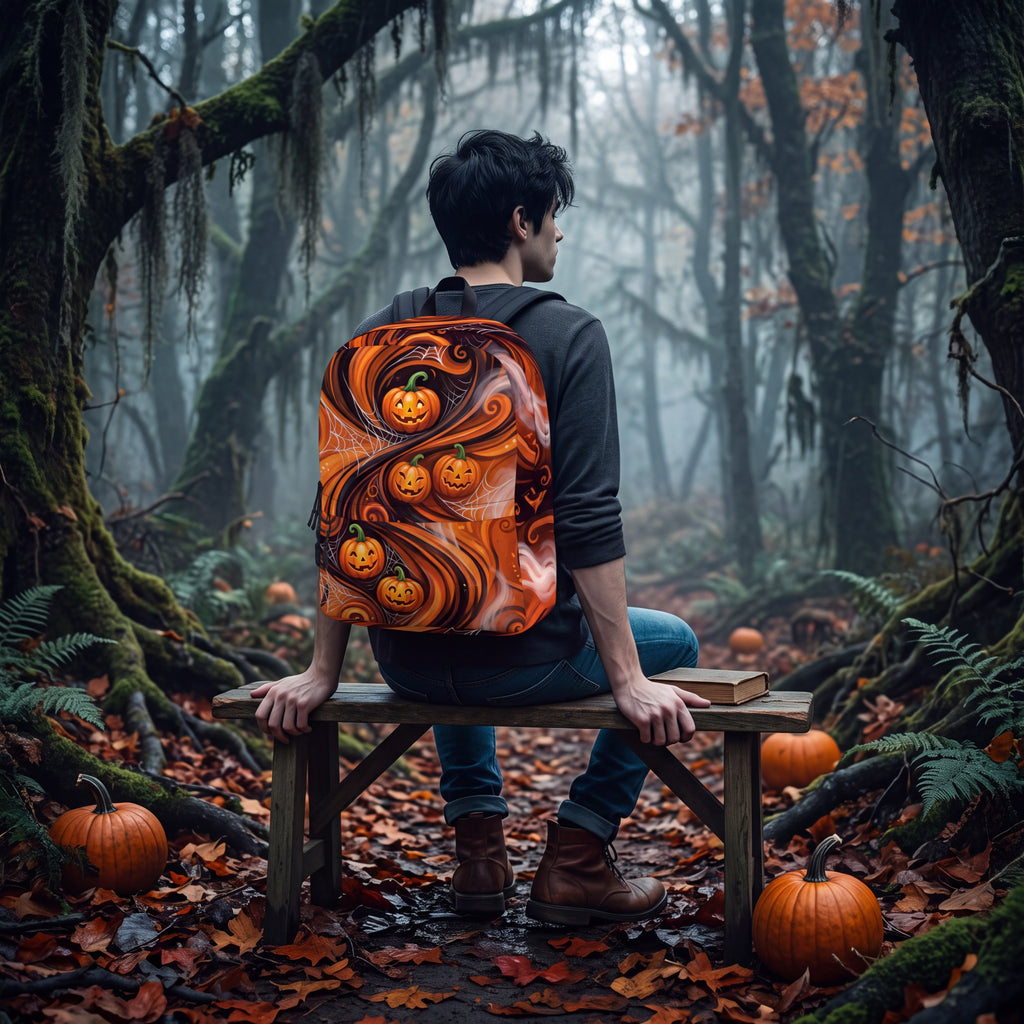 Halloween Pumpkin Backpack – Orange & Black Jack-O’-Lantern Spooky Bag