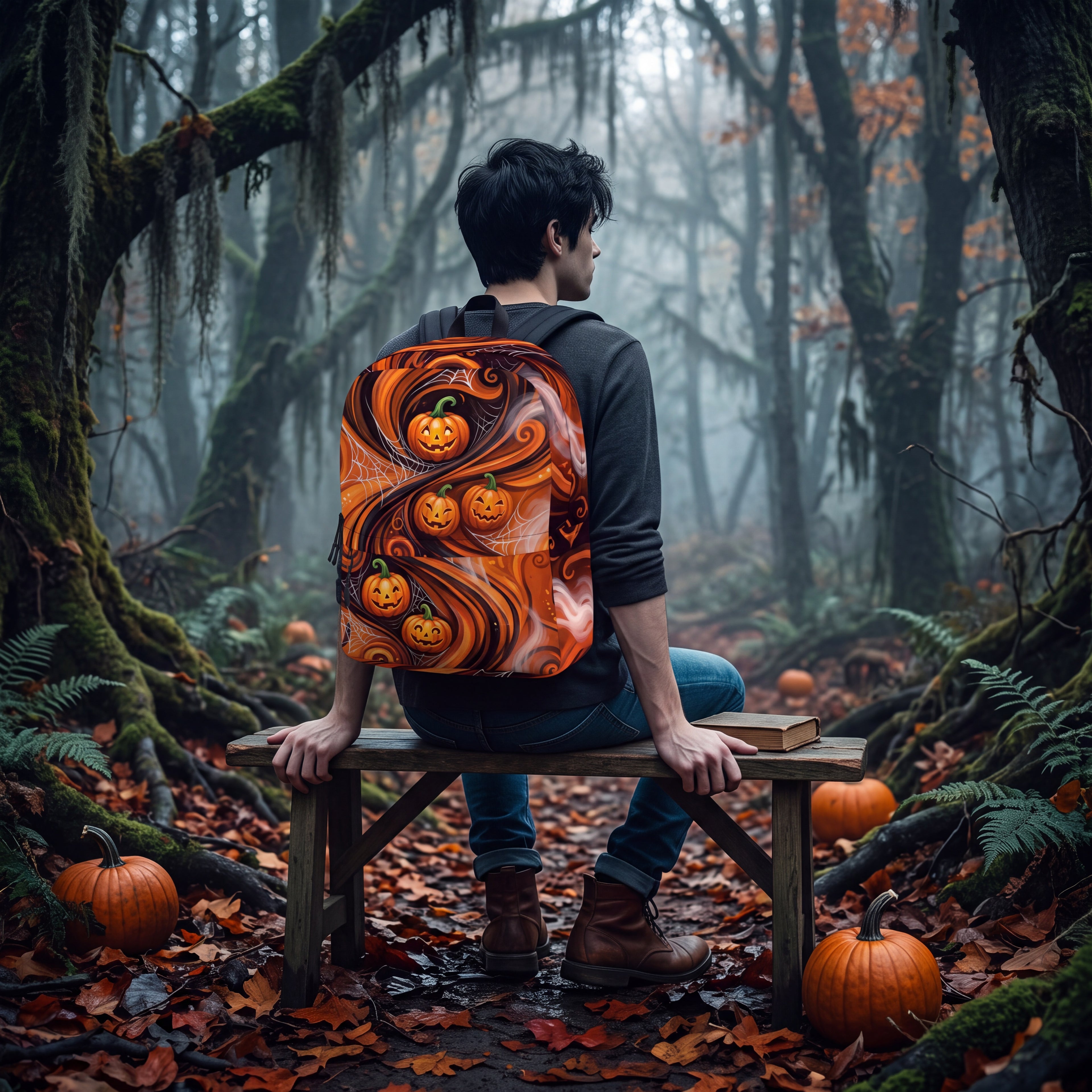 Halloween Pumpkin Backpack – Orange & Black Jack-O’-Lantern Spooky Bag