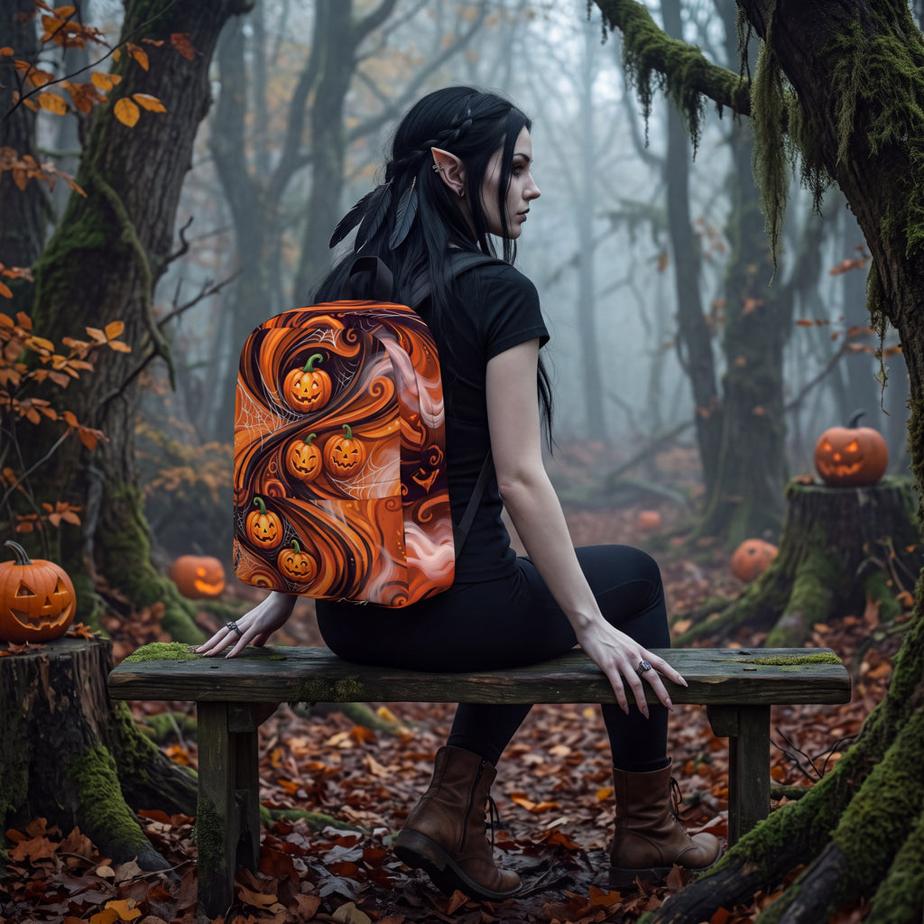 Halloween Pumpkin Backpack – Orange & Black Jack-O’-Lantern Spooky Bag