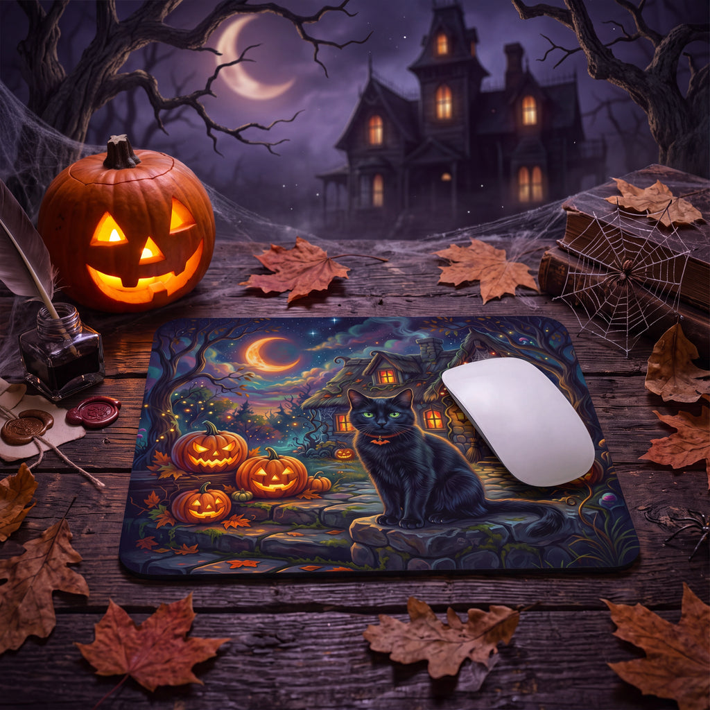 Halloween Black Cat Mouse Pad – Spooky Pumpkin Cottage Desk Decor