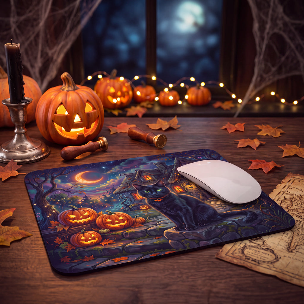 Halloween Black Cat Mouse Pad – Spooky Pumpkin Cottage Desk Decor
