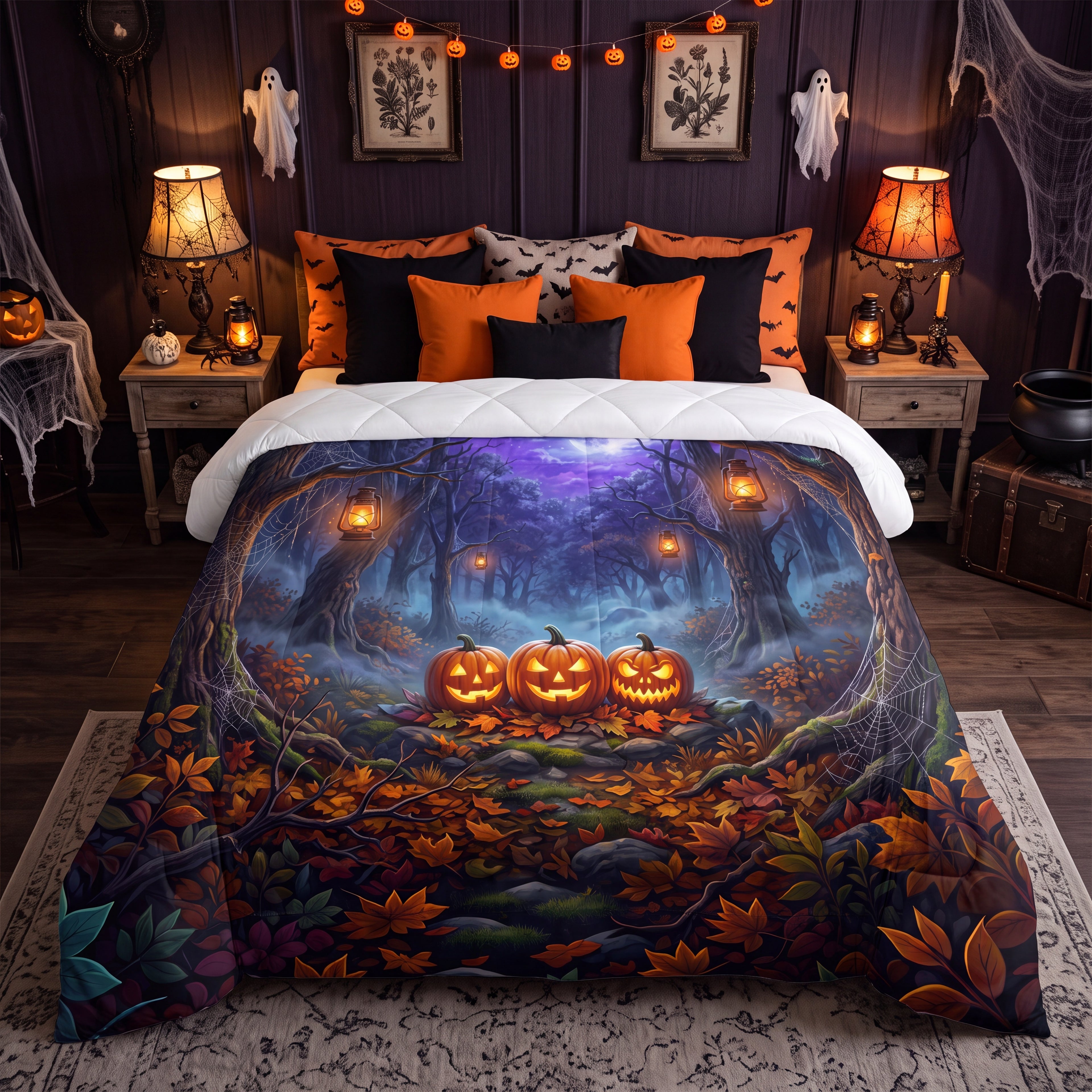 Halloween Comforter | Moonlit Forest Jack-o’-Lantern Bedding