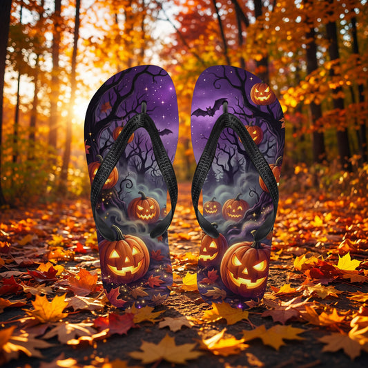 Halloween Flip Flops | Gothic Autumn Pumpkin Sandals | Spooky Season Footwear