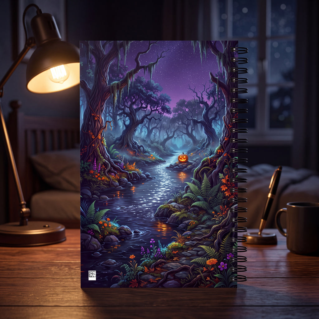 Halloween Forest Spiral Notebook – Jack-O’-Lantern Moonlit Dot Grid Journal