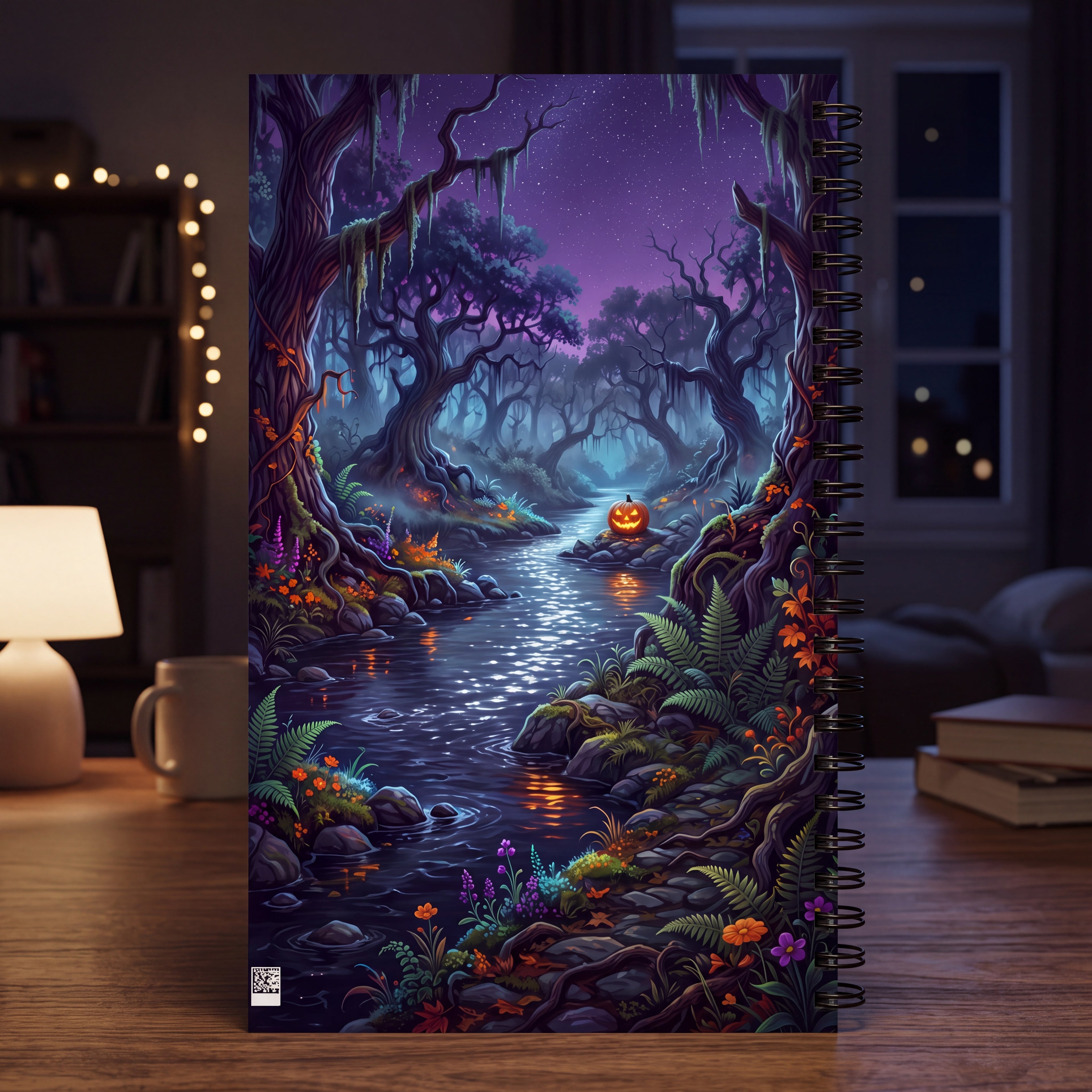 Halloween Forest Spiral Notebook – Jack-O’-Lantern Moonlit Dot Grid Journal