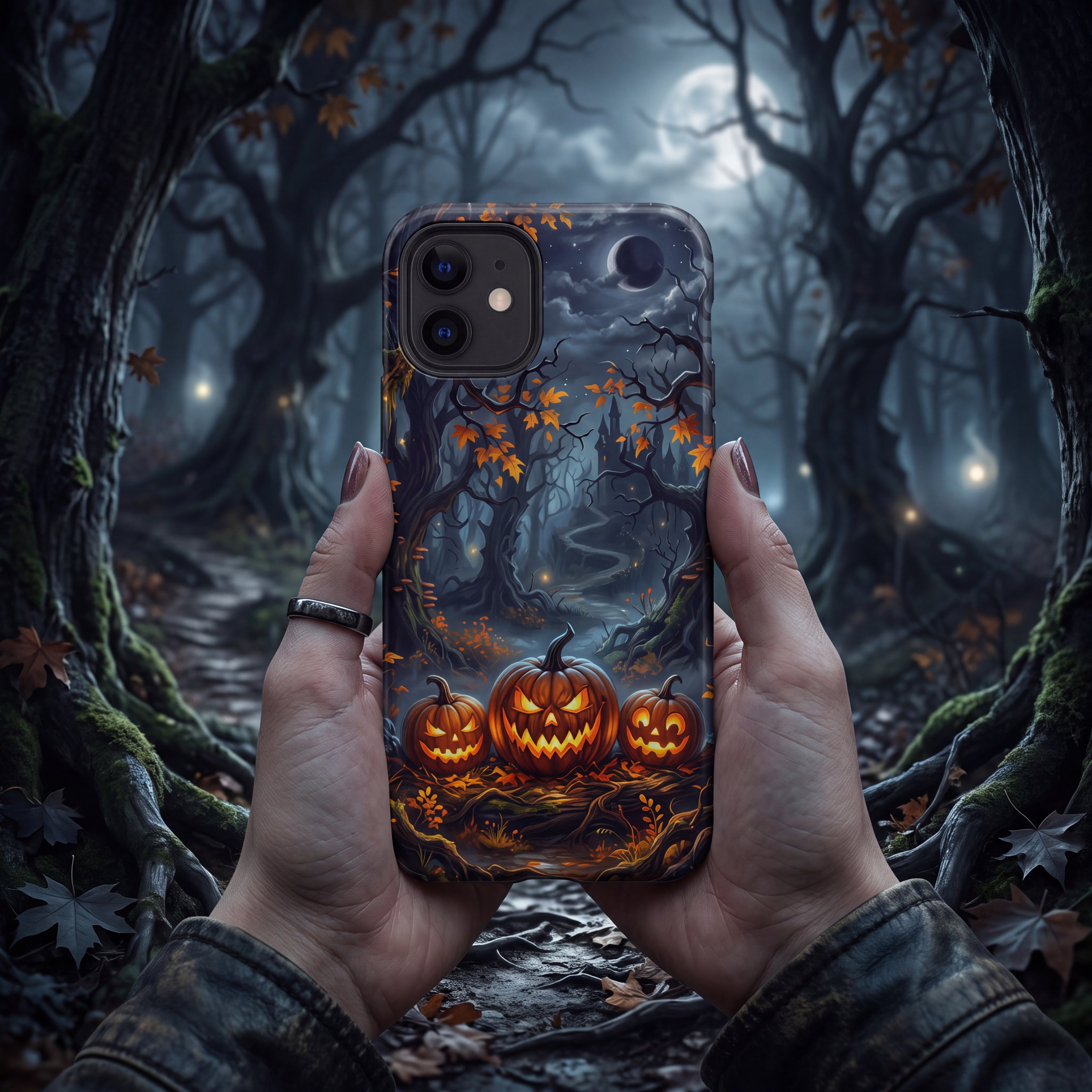 Halloween iPhone Tough Case | Jack O' Lantern Haunted Forest | Spooky Phone Cover