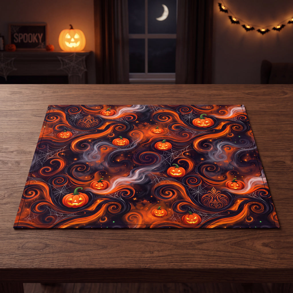 Halloween Placemats Set of 4 – Orange & Black Jack-O’-Lantern Table Decor
