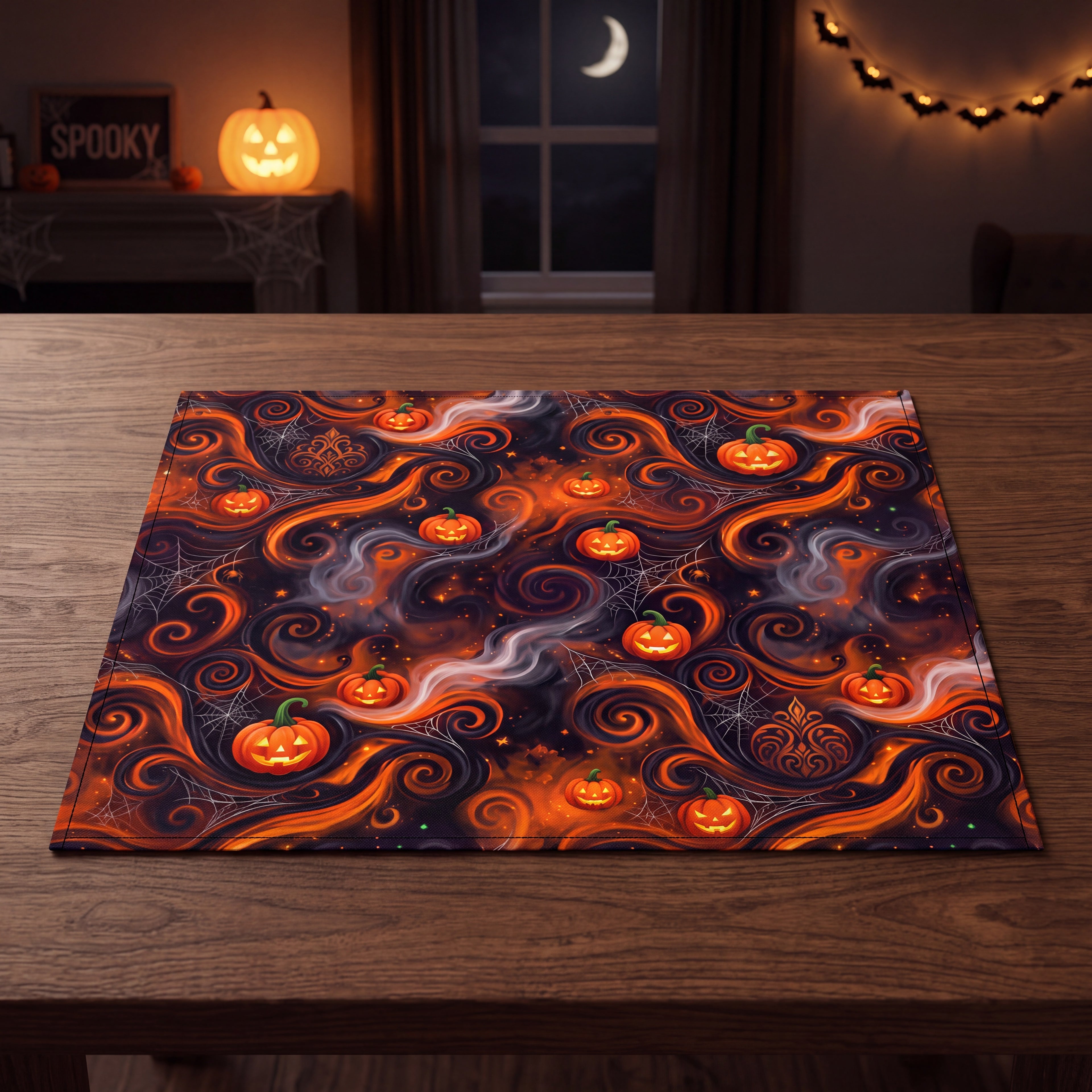 Halloween Placemats Set of 4 – Orange & Black Jack-O’-Lantern Table Decor