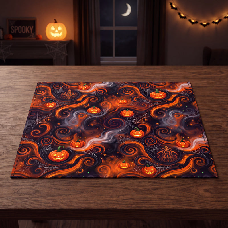SUBLIMATION Halloween Placemats Set of 4 – Orange & Black Jack-O’-Lantern Table Decor