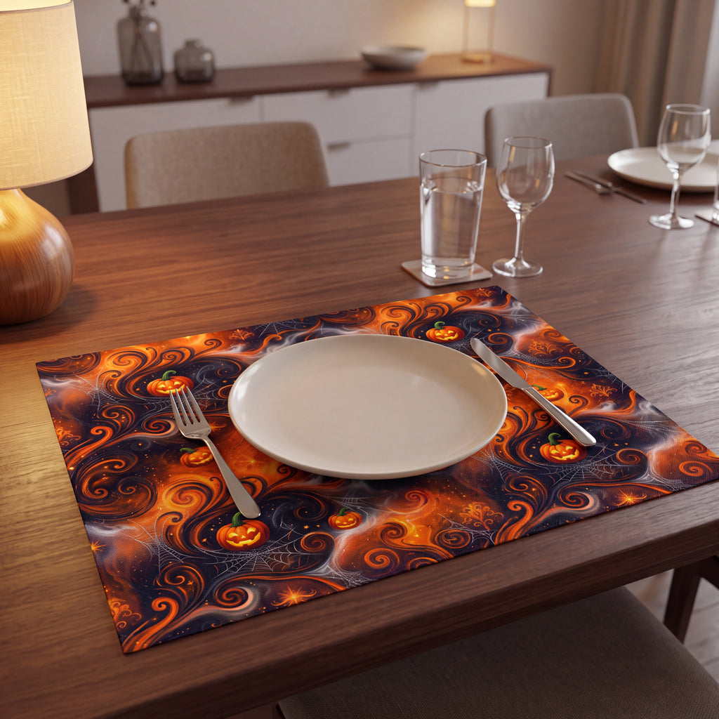 Halloween Placemats Set of 4 – Orange & Black Jack-O’-Lantern Table Decor