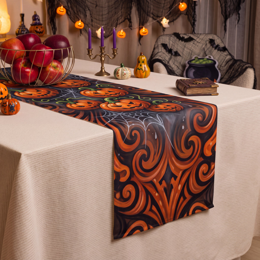Halloween Pumpkin Table Runner – Orange & Black Jack-O’-Lantern Decor