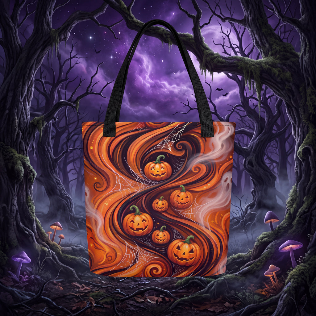 Halloween Pumpkin & Ghost Tote Bag – Orange Black Spooky Swirl Bag