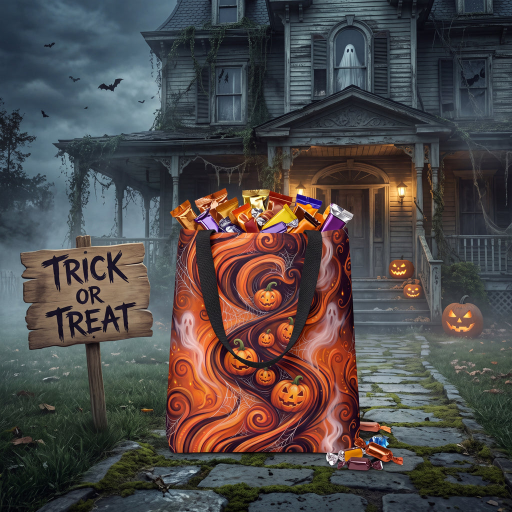Halloween Pumpkin & Ghost Tote Bag – Orange Black Spooky Swirl Bag