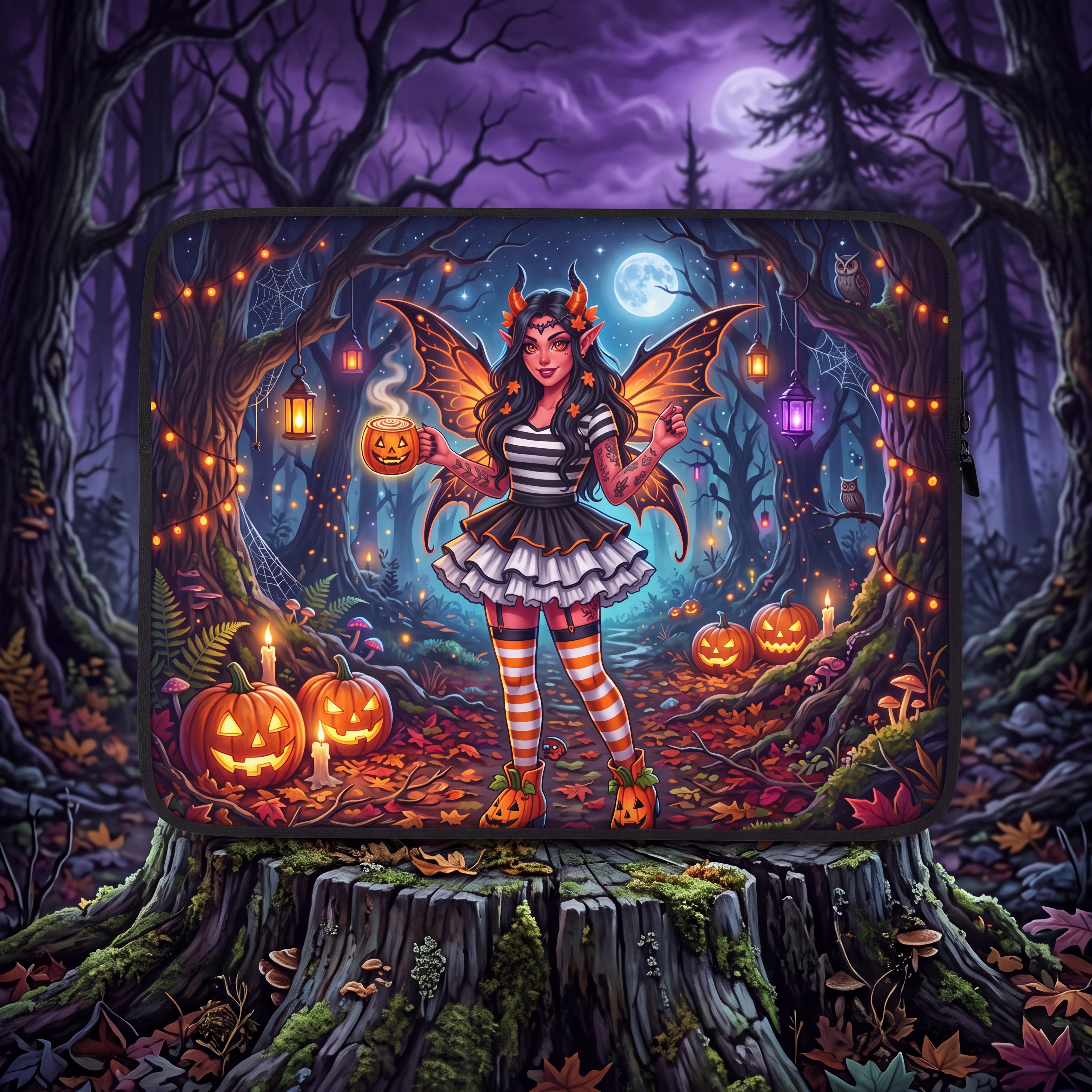 Halloween Fairy Laptop Sleeve – Pumpkin Forest Fantasy | Neoprene Case