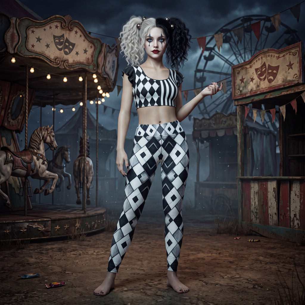 Gothic Carnival Leggings | Black & White Harlequin Pattern