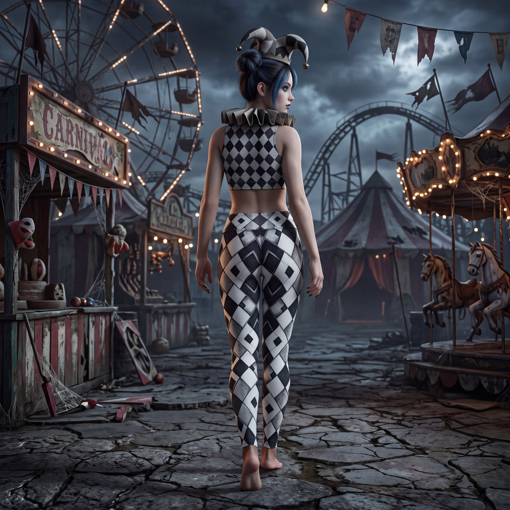Gothic Carnival Leggings | Black & White Harlequin Pattern