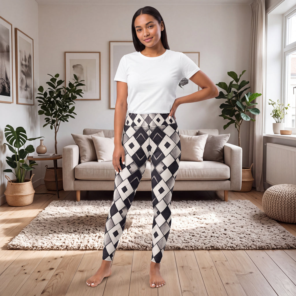 Gothic Carnival Leggings | Black & White Harlequin Pattern