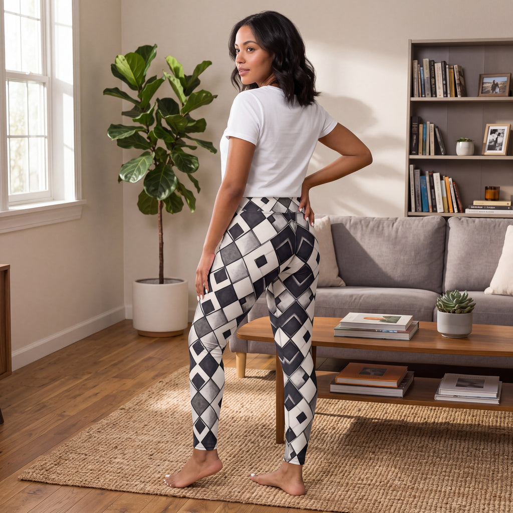 Gothic Carnival Leggings | Black & White Harlequin Pattern