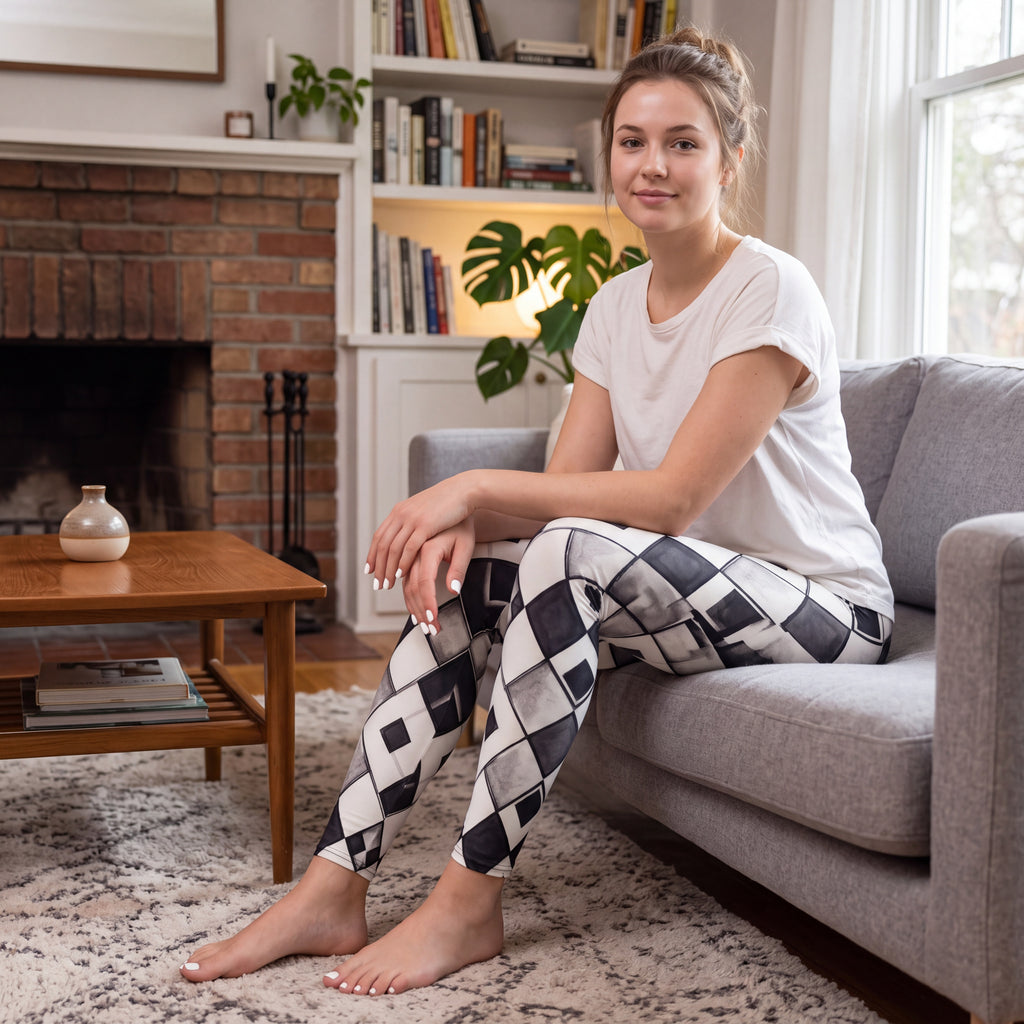 Gothic Carnival Leggings | Black & White Harlequin Pattern