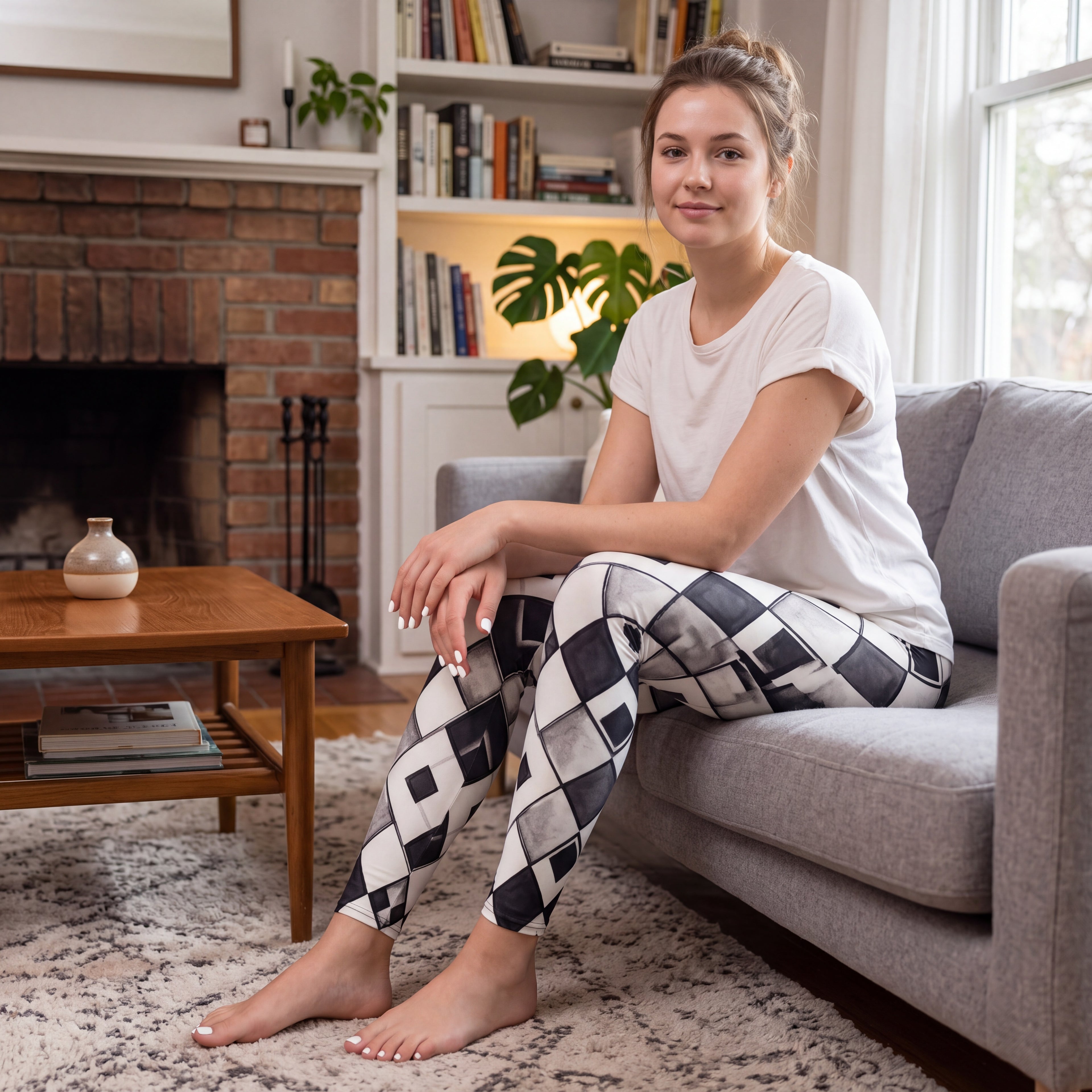 Gothic Carnival Leggings | Black & White Harlequin Pattern