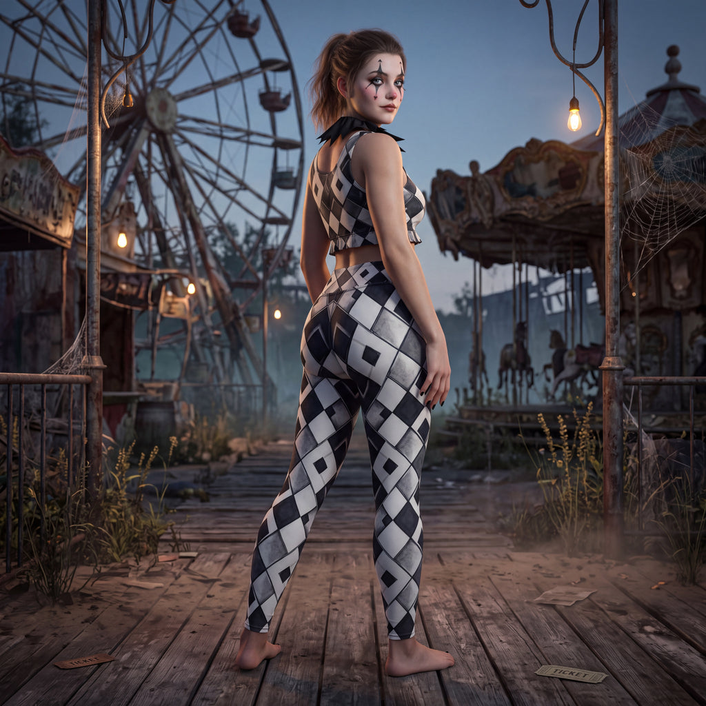 Gothic Carnival Leggings | Black & White Harlequin Pattern