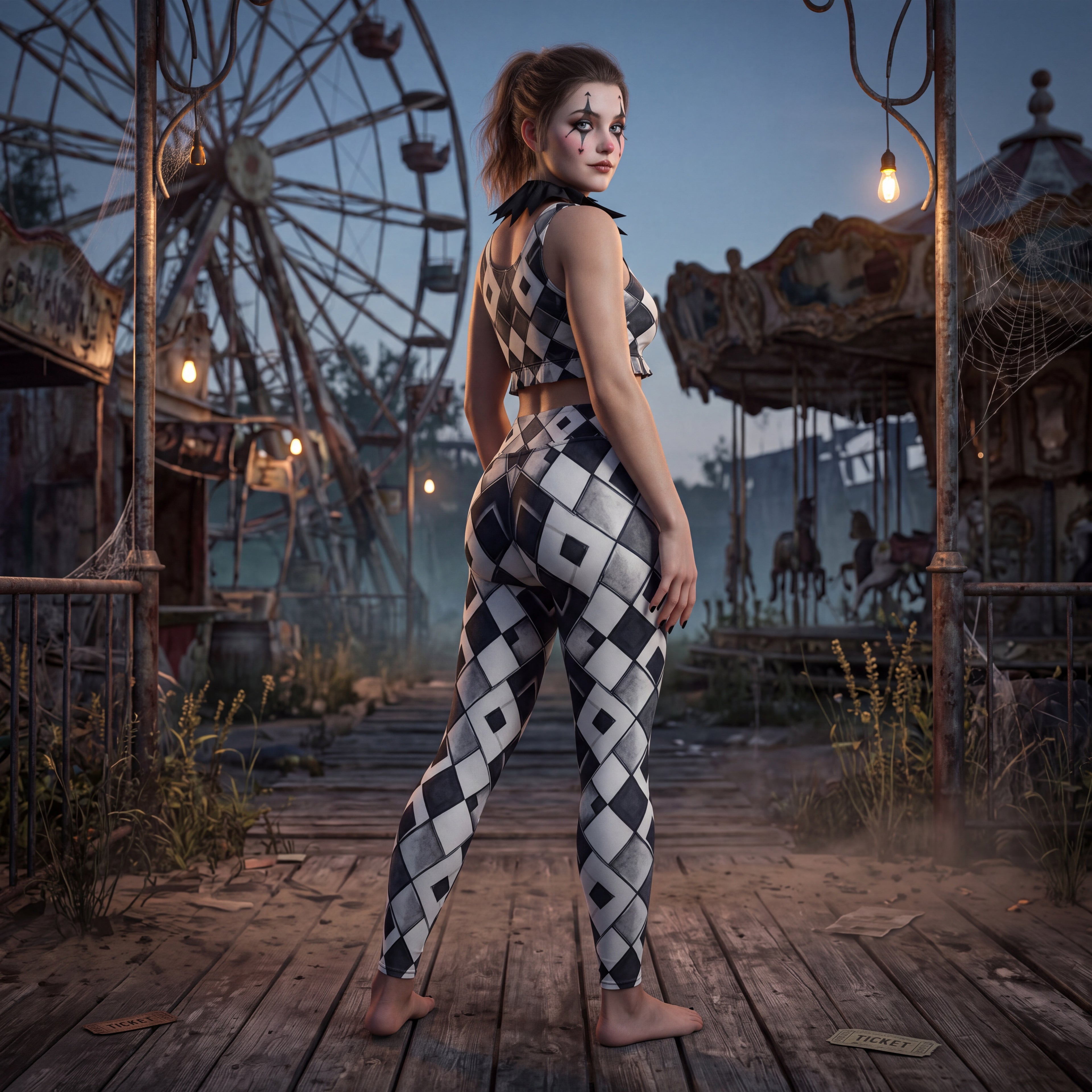 Gothic Carnival Leggings | Black & White Harlequin Pattern