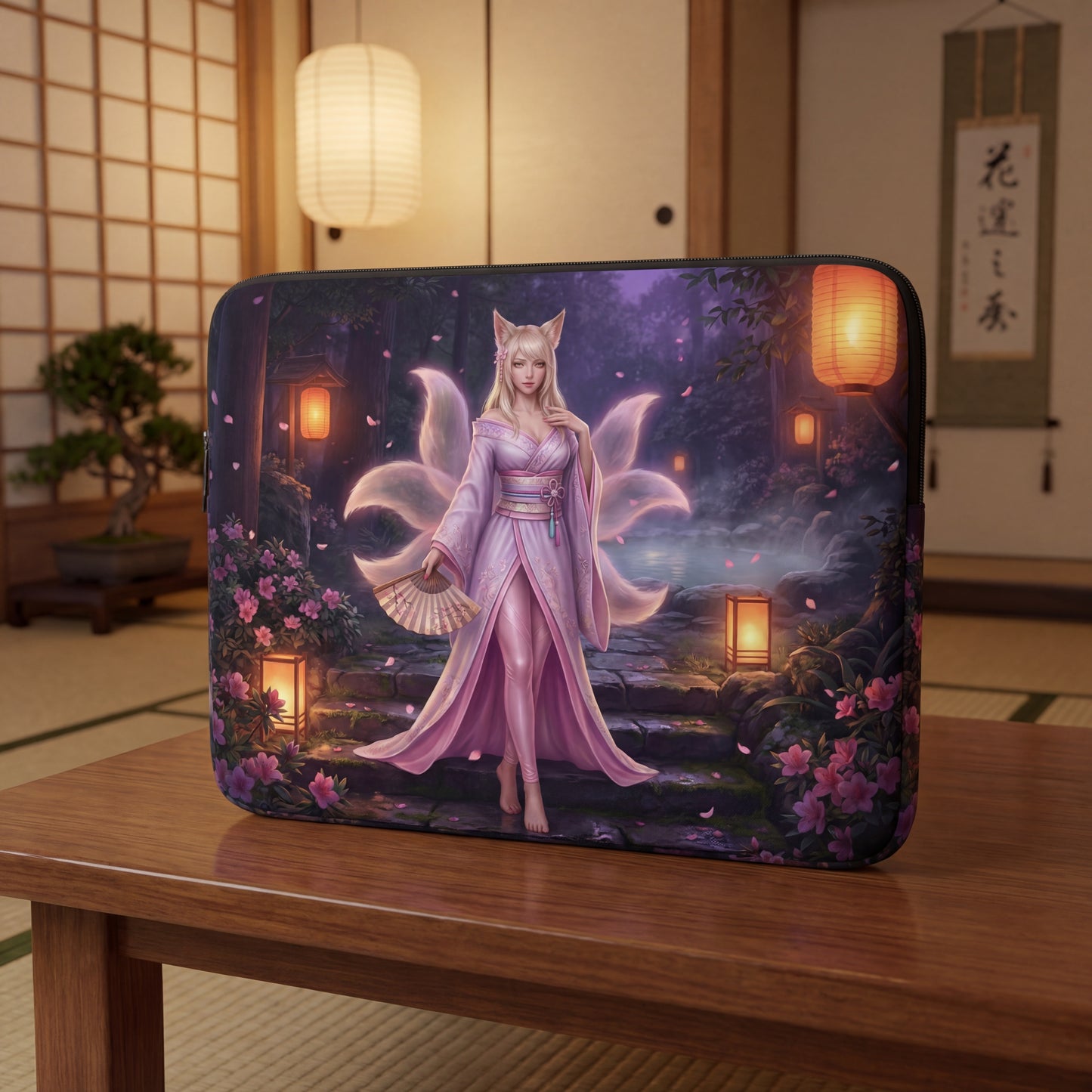 Kitsune Fox Girl Laptop Sleeve | Japanese Fantasy Art | Neoprene Case (13” / 15”)