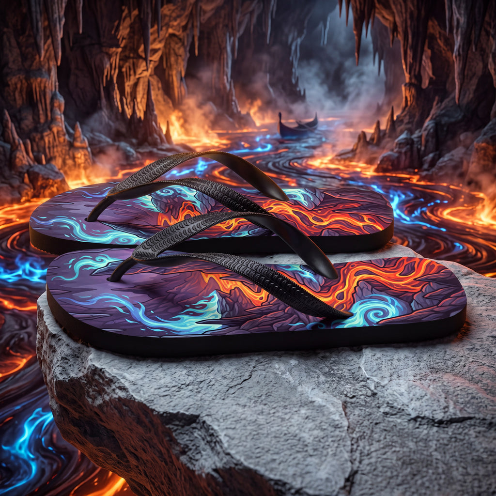Hades Greek Mythology Flip Flops | Underworld Blue Flame Lava Sandals