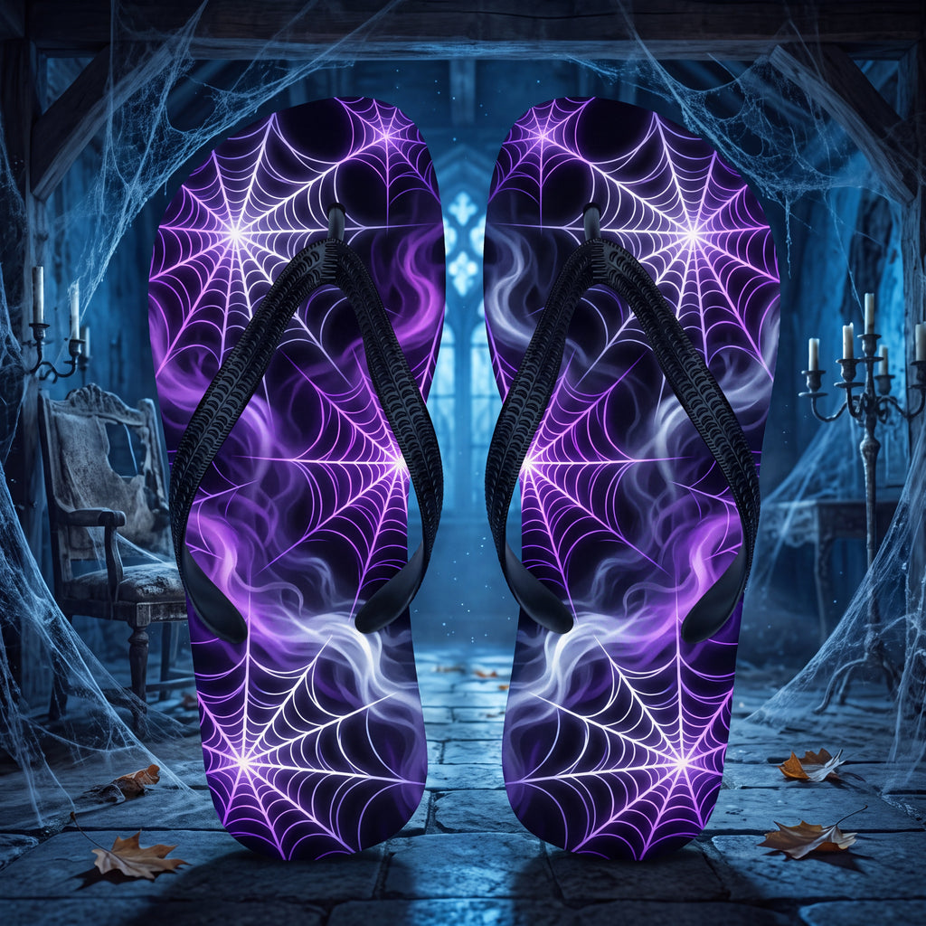 Purple Spiderweb Flip Flops |  Gothic Halloween Web Sandals