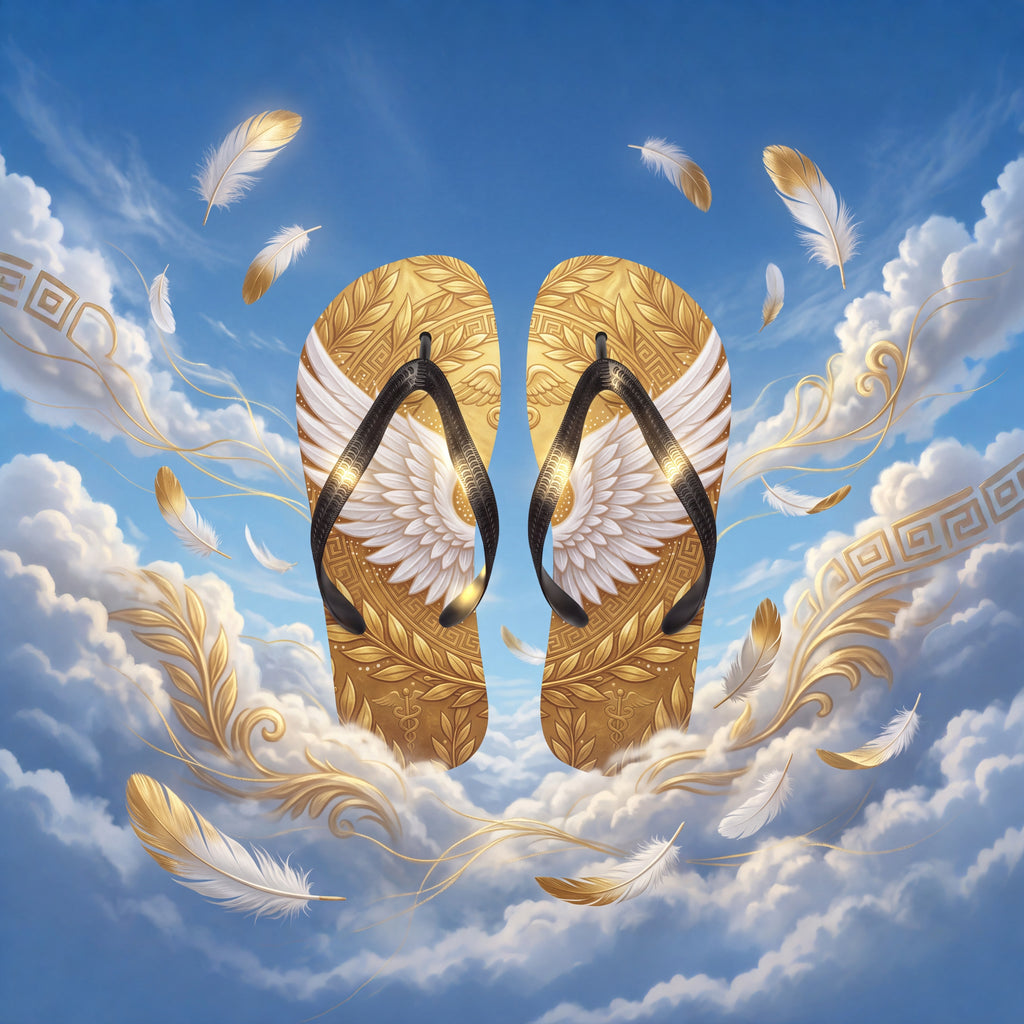 Greek Mythology Flip Flops | Gold Winged Messenger Sandals
