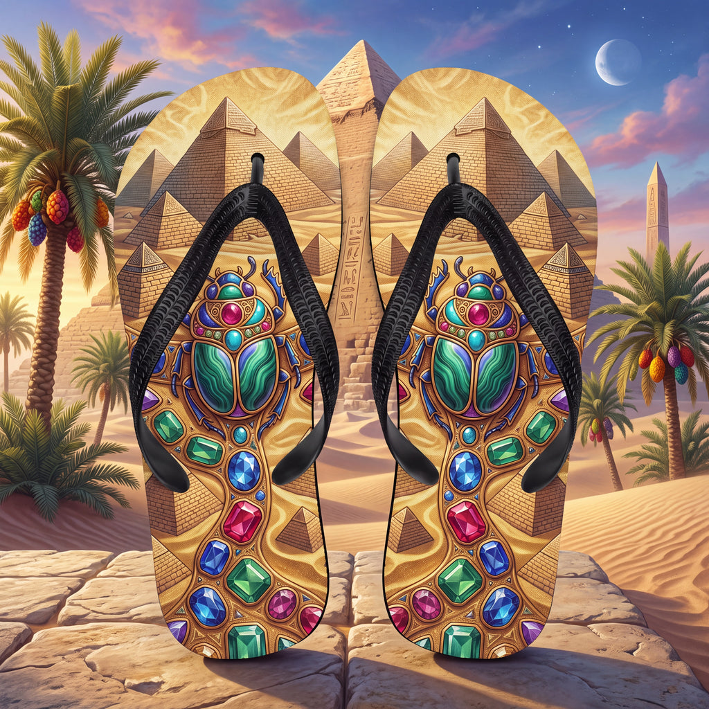 Egyptian Scarab Flip Flops | Jeweled Ancient Egypt Pyramid Sandals