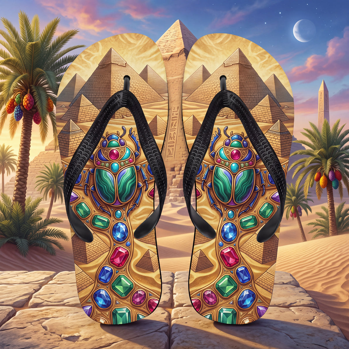 Egyptian Scarab Flip Flops | Jeweled Ancient Egypt Pyramid Sandals