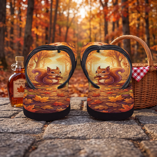 Autumn Squirrel Flip Flops | Acorn Woodland Fall Forest Sandals