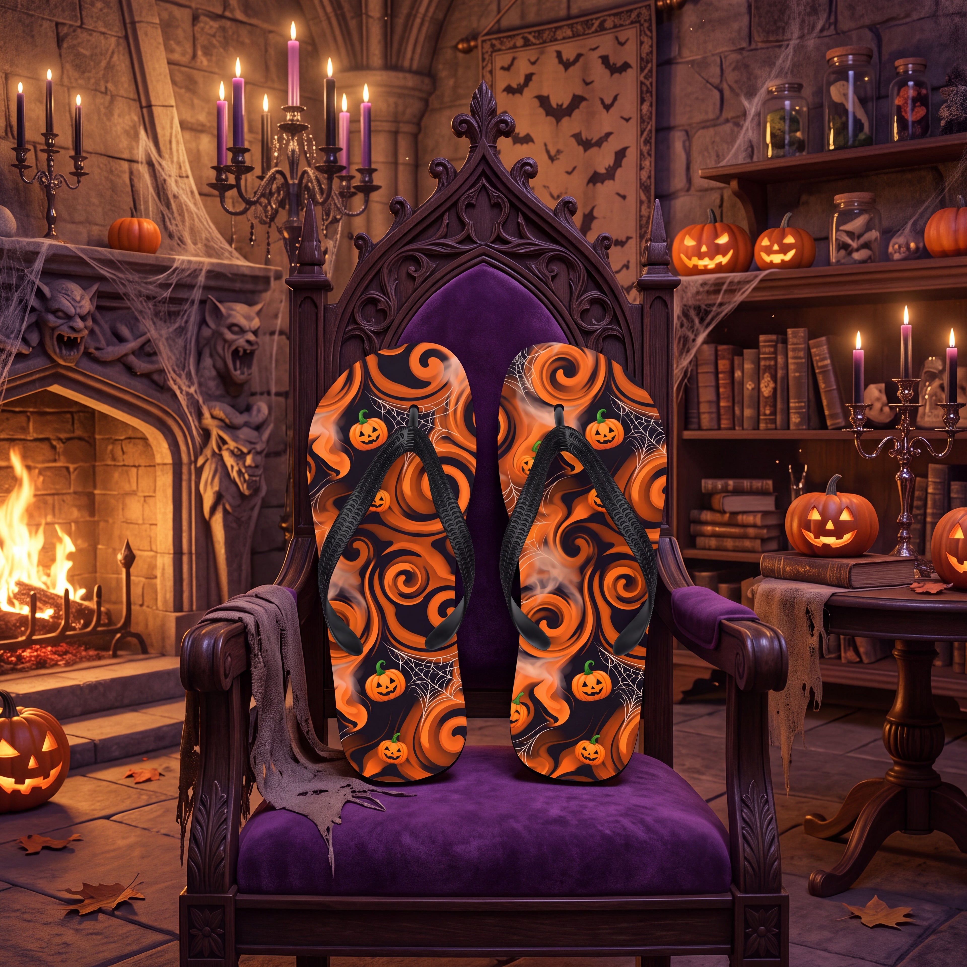 Halloween Pumpkin Flip Flops | Black and Orange Jack-O’-Lantern Sandals