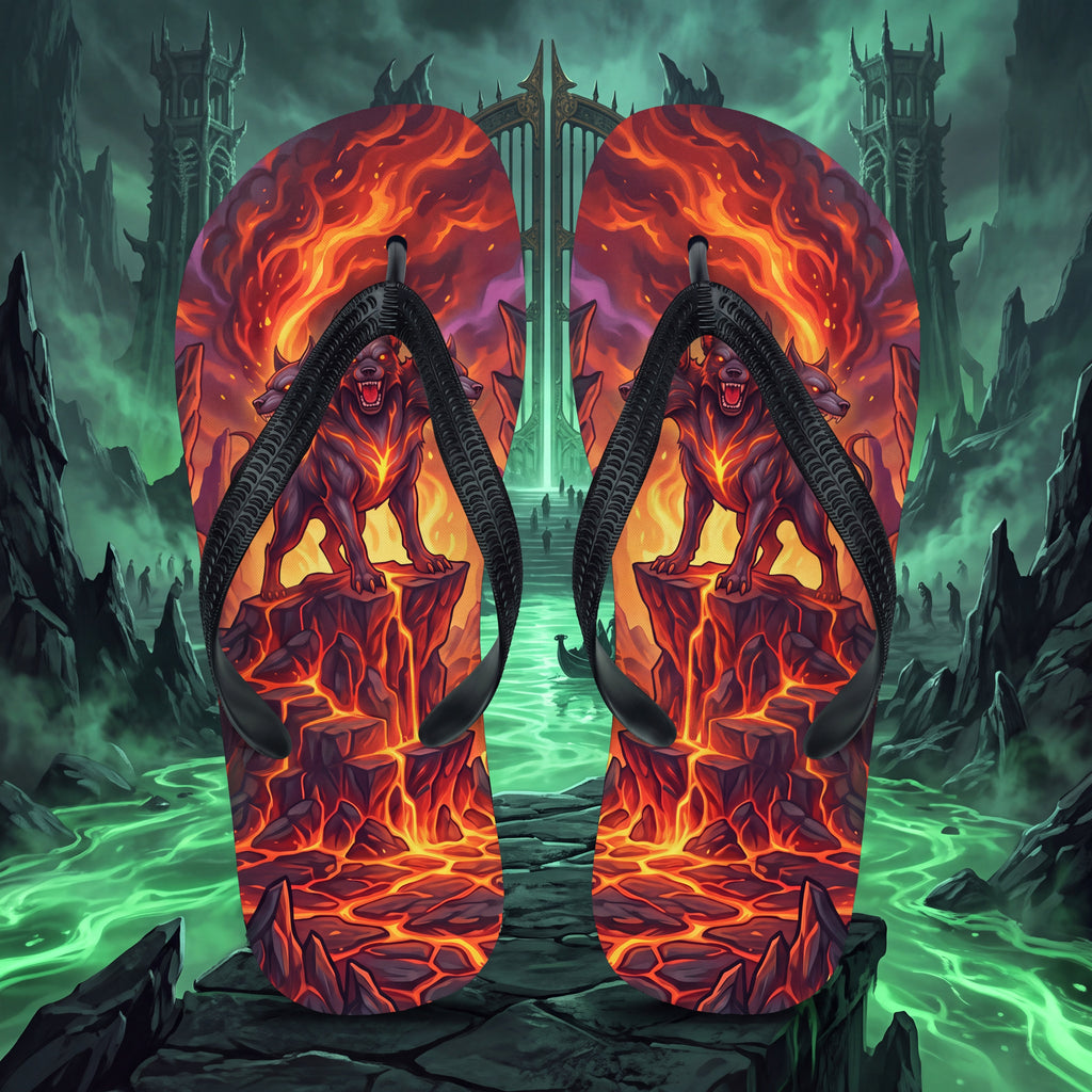 Cerberus Greek Mythology Flip Flops | Three-Headed Underworld Hound Sandals