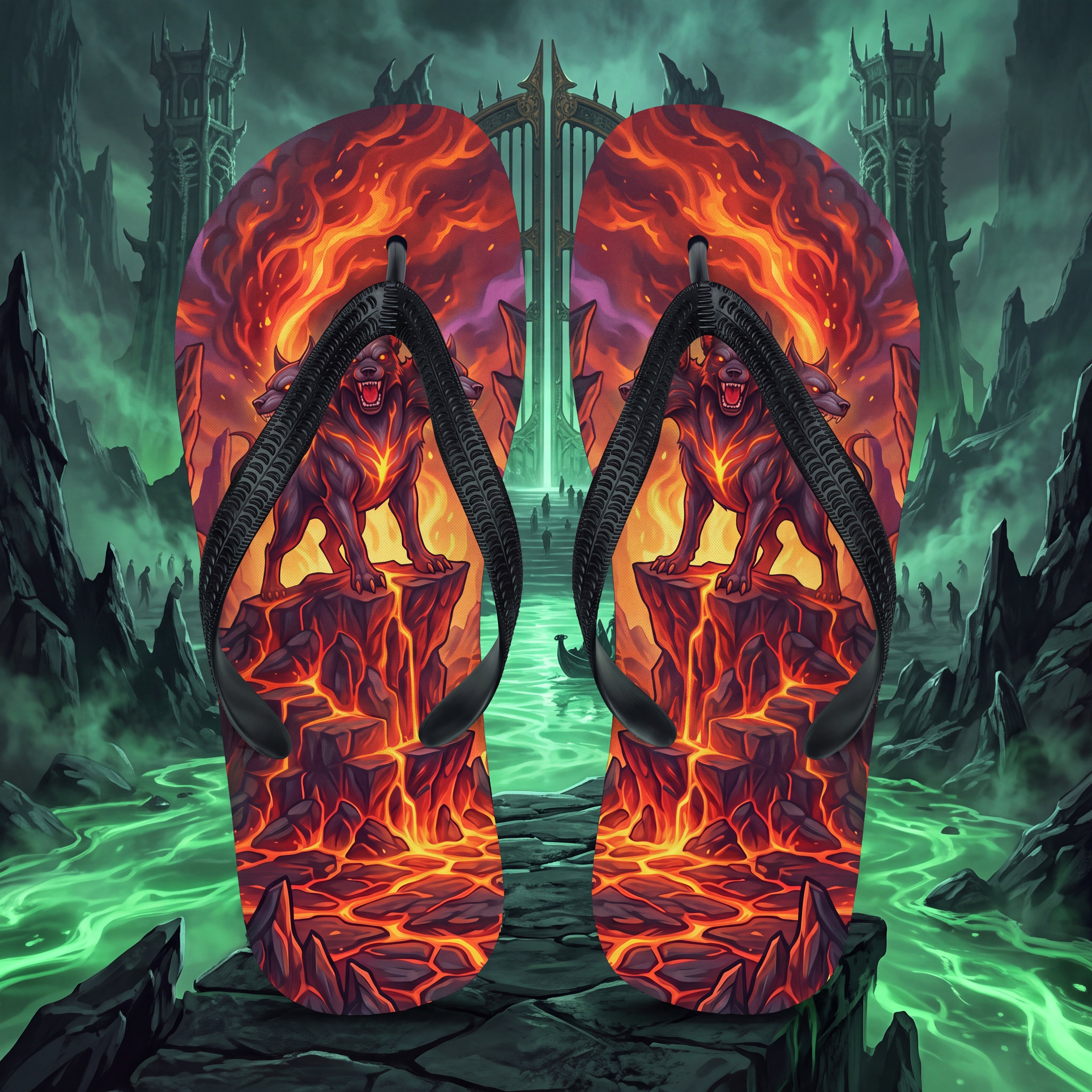 Cerberus Greek Mythology Flip Flops | Three-Headed Underworld Hound Sandals