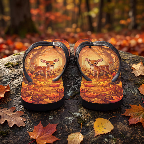 Autumn Fawn Flip Flops | Cute Woodland Deer Fall Forest Sandals