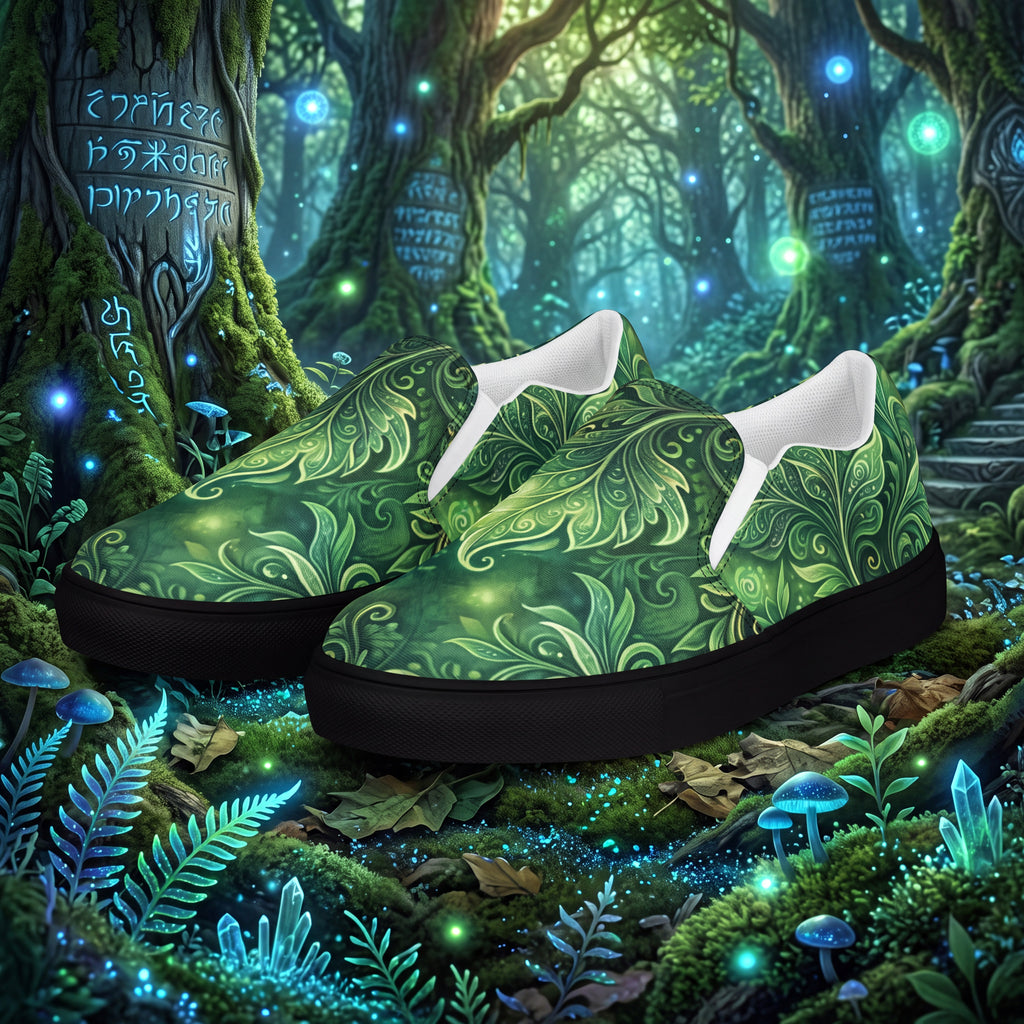 Forest Elf Slip-On Shoes | Green Fantasy Canvas Sneakers