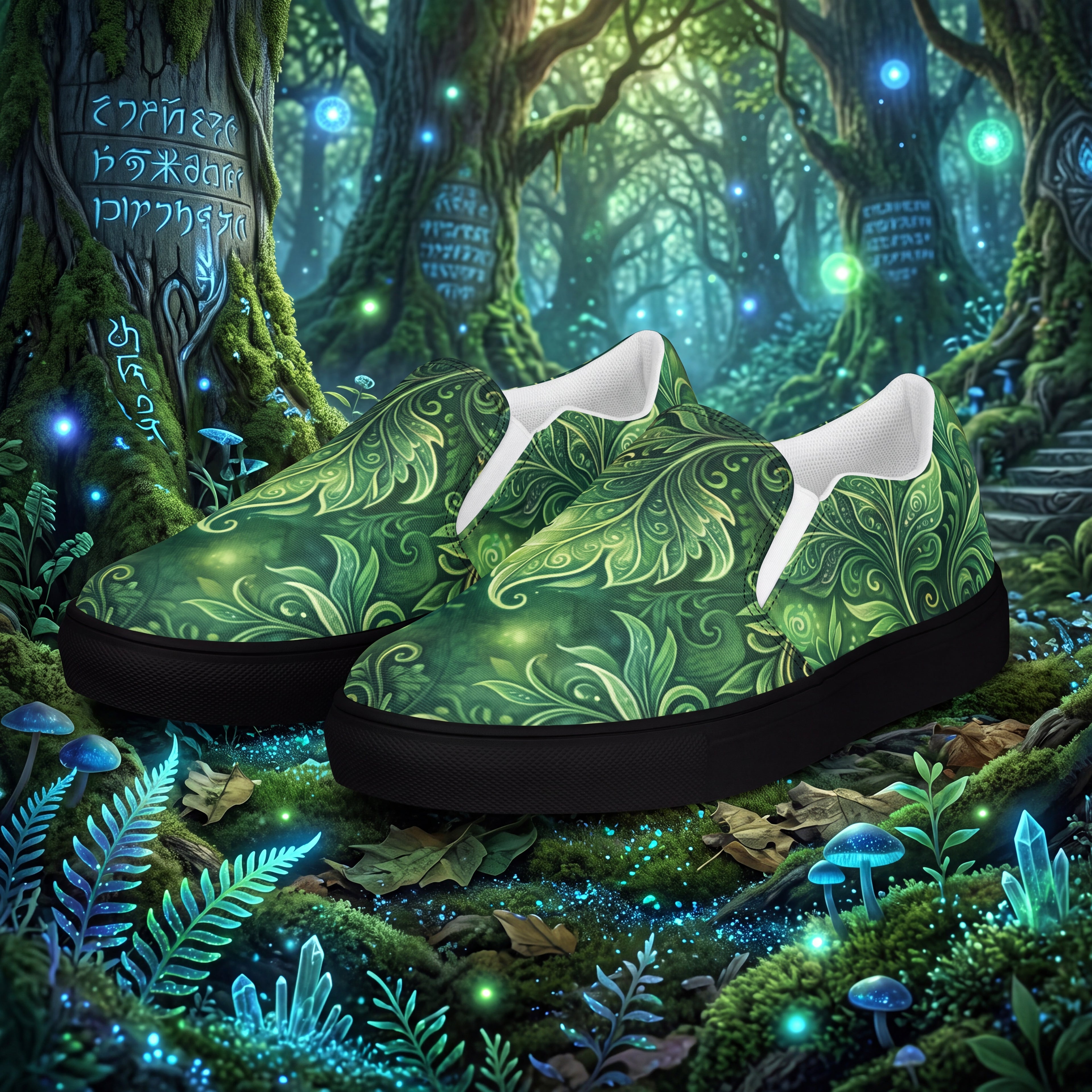 Forest Elf Slip-On Shoes | Green Fantasy Canvas Sneakers