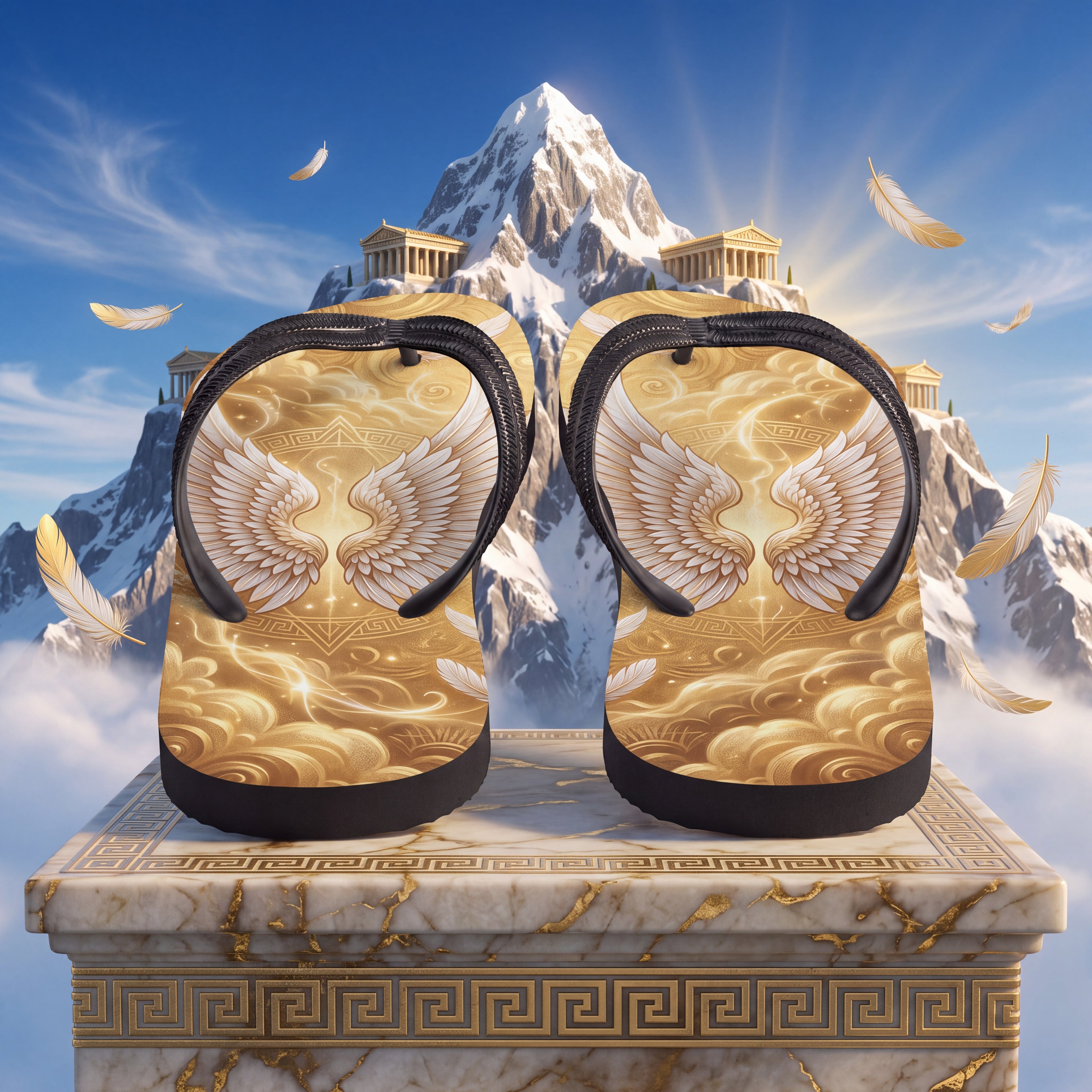 Mount Olympus Flip Flops | Golden Wing Greek Mythology Sandals
