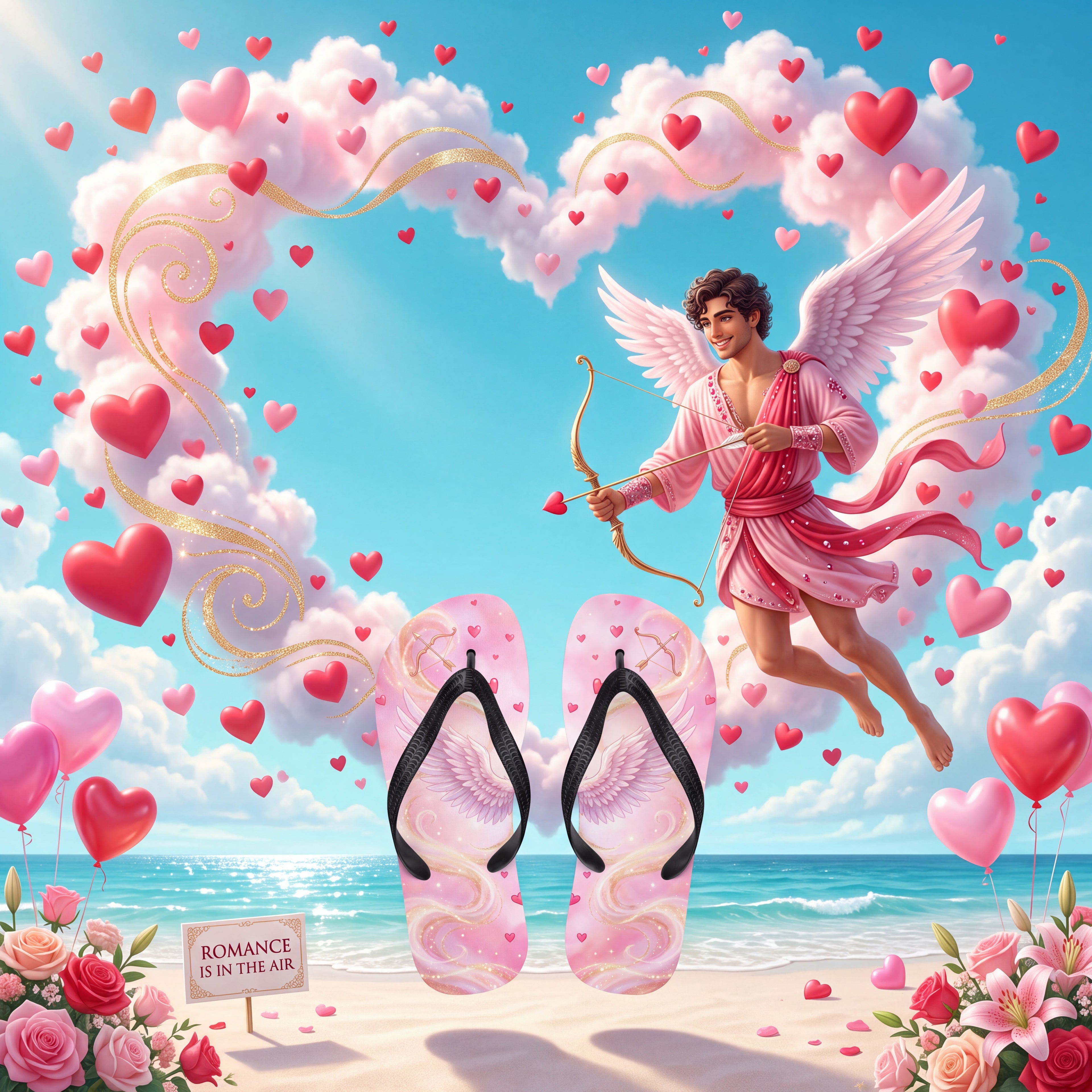 Cupid Flip Flops | Pink Angel Wing and Heart Valentine Sandals