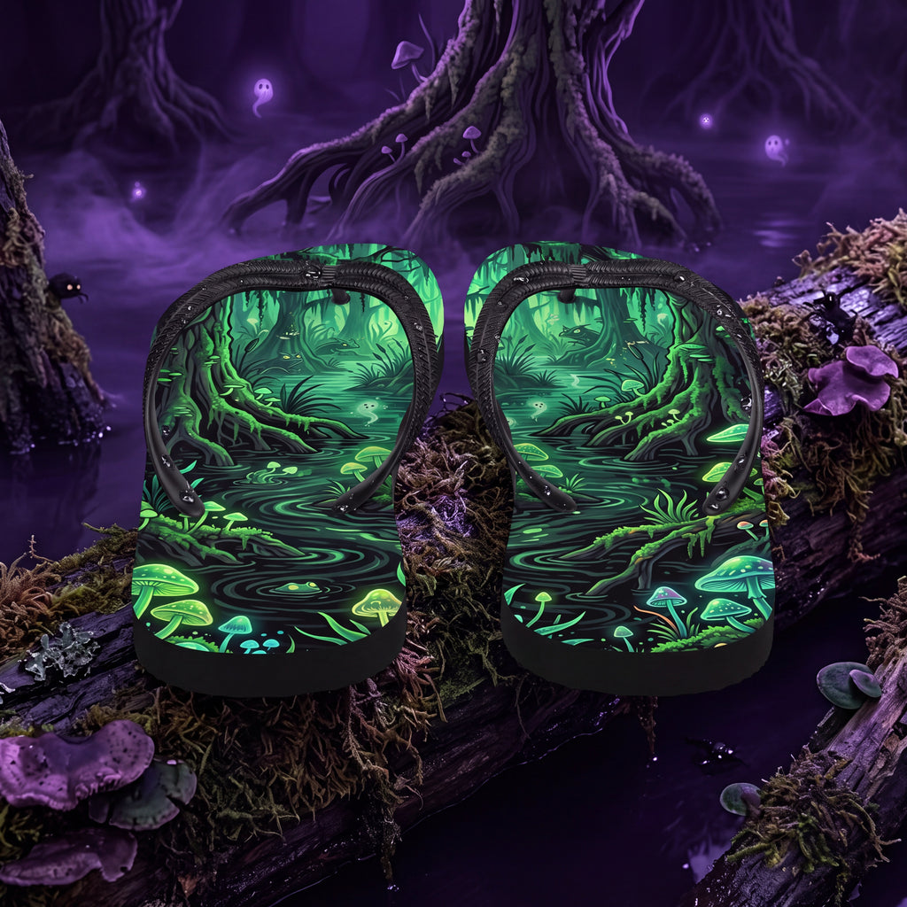Haunted Swamp Flip Flops | Glowing Mushroom Dark Fantasy Sandals
