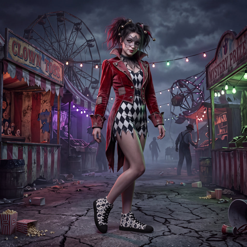 Gothic Carnival Shoes | Black & White Harlequin Sneakers