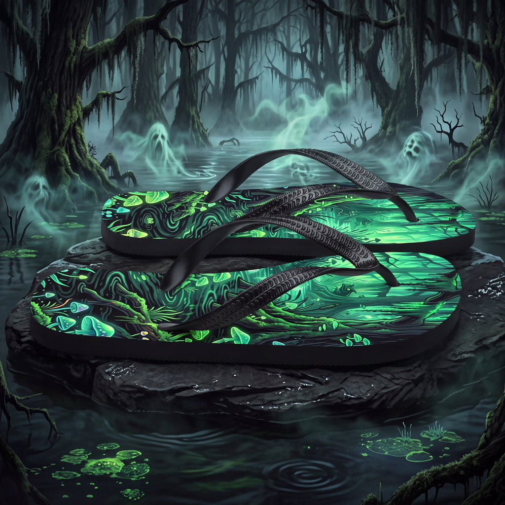 Haunted Swamp Flip Flops | Glowing Mushroom Dark Fantasy Sandals