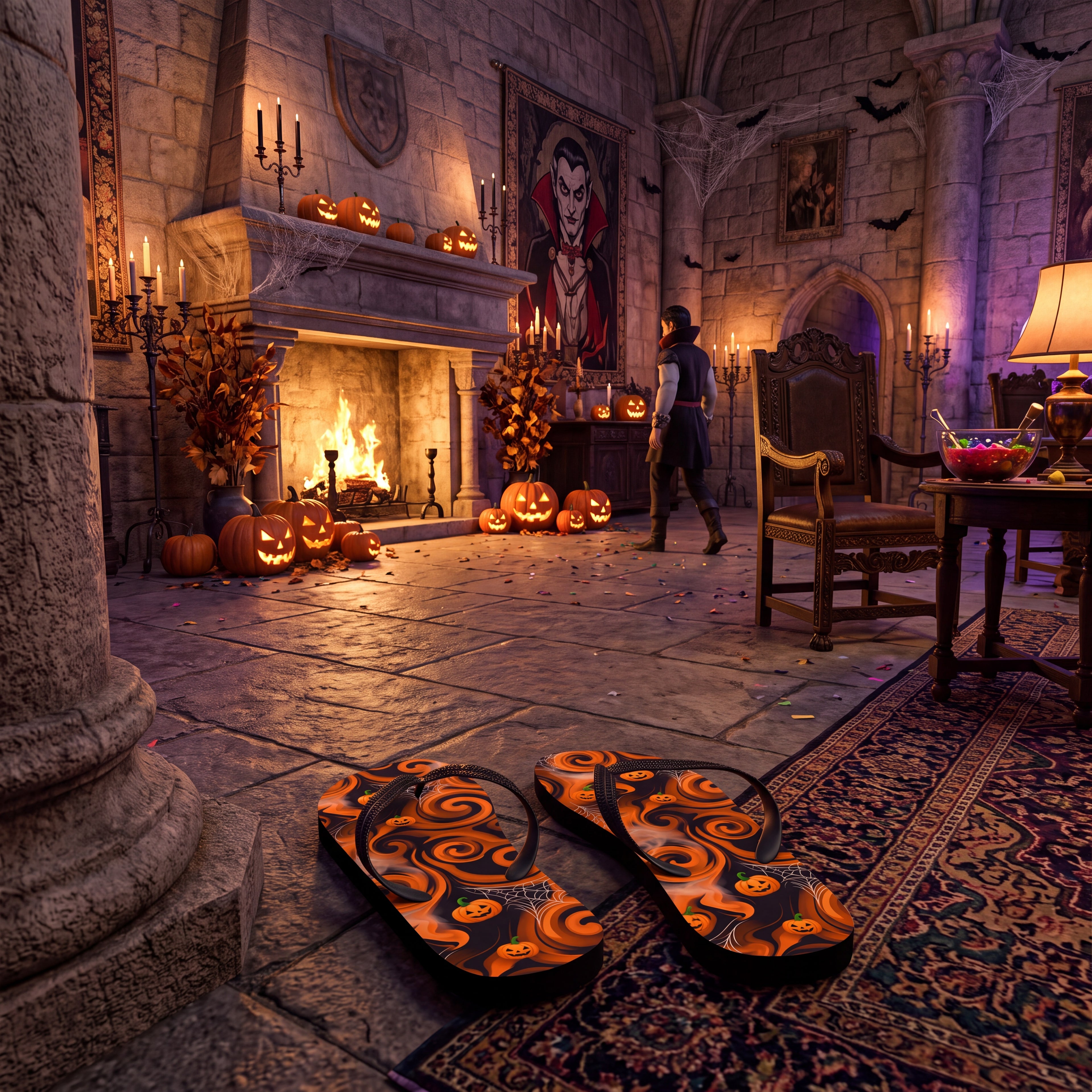 Halloween Pumpkin Flip Flops | Black and Orange Jack-O’-Lantern Sandals