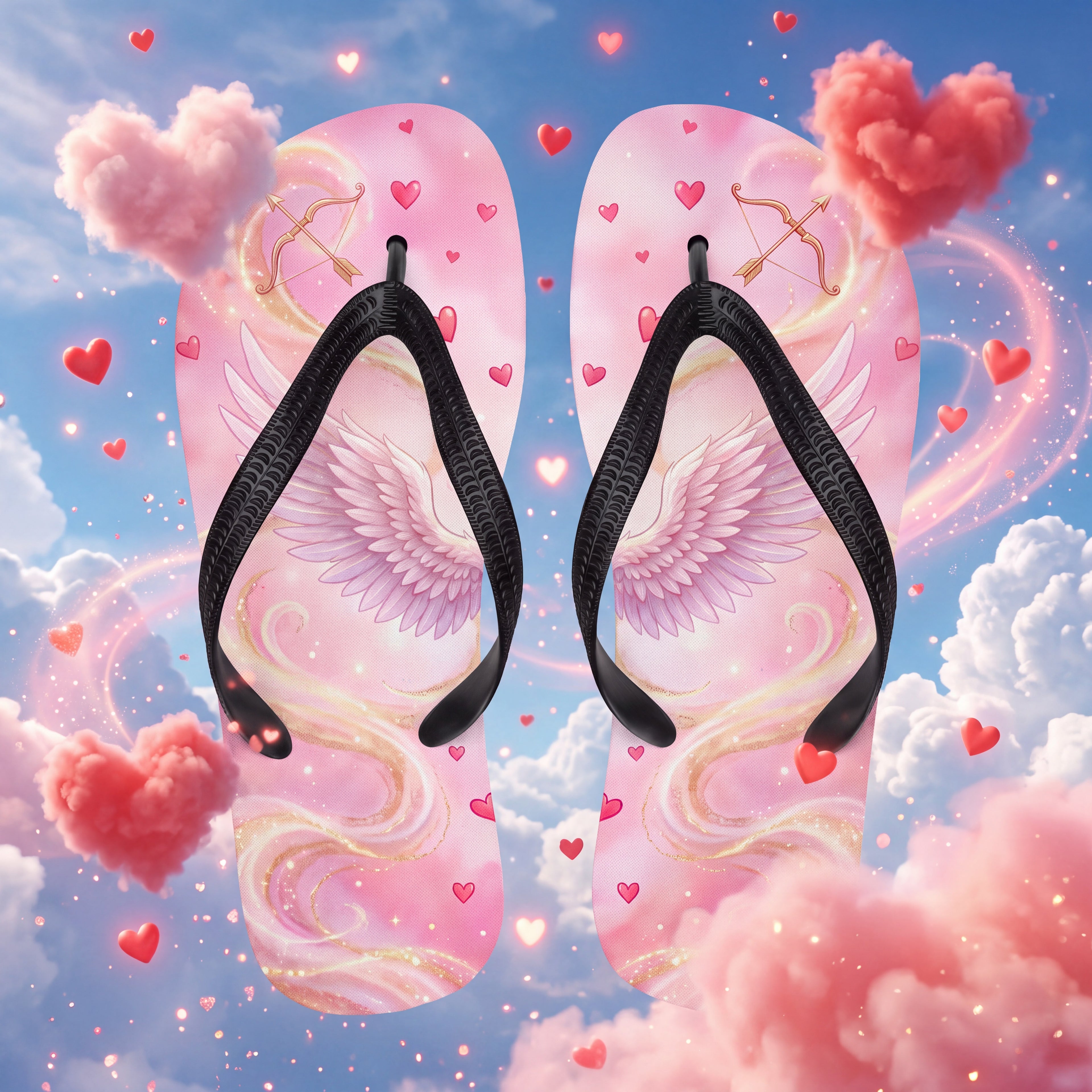 Cupid Flip Flops | Pink Angel Wing and Heart Valentine Sandals