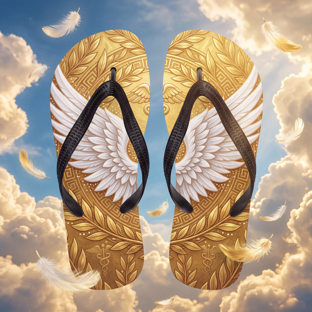 Greek Mythology Flip Flops | Gold Winged Messenger Sandals