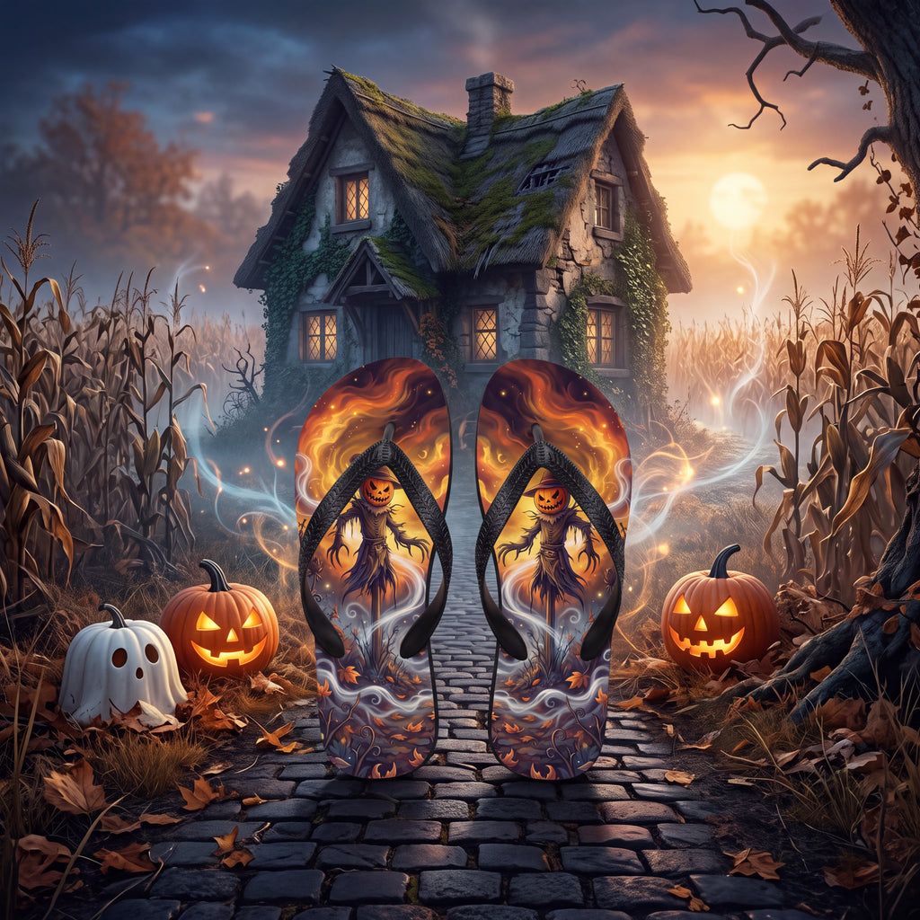 Halloween Scarecrow Flip Flops | Jack-O’-Lantern Haunted Harvest Sandals